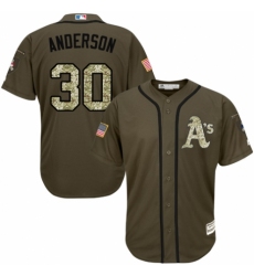 Youth Majestic Oakland Athletics #30 Brett Anderson Authentic Green Salute to Service MLB Jersey