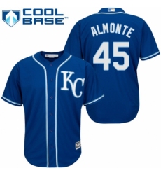 Youth Majestic Kansas City Royals #45 Abraham Almonte Authentic Blue Alternate 2 Cool Base MLB Jersey