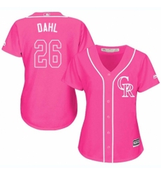 Women's Majestic Colorado Rockies #26 David Dahl Authentic Pink Fashion Cool Base MLB Jersey