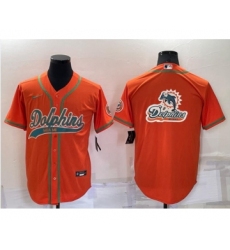 Men's Miami Dolphins Orange Team Big Logo With Patch Cool Base Stitched Baseball Jersey