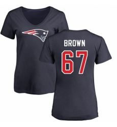 NFL Women's Nike New England Patriots #67 Trent Brown Navy Blue Name & Number Logo Slim Fit T-Shirt