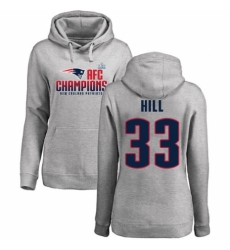 Women's Nike New England Patriots #33 Jeremy Hill Heather Gray 2017 AFC Champions Pullover Hoodie