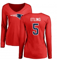 NFL Women's Nike New England Patriots #5 Danny Etling Red Name & Number Logo Slim Fit Long Sleeve T-Shirt
