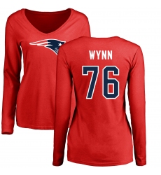 NFL Women's Nike New England Patriots #76 Isaiah Wynn Red Name & Number Logo Slim Fit Long Sleeve T-Shirt