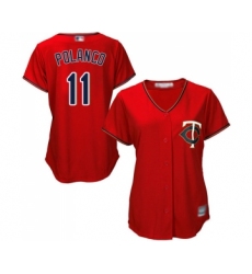 Women's Minnesota Twins #11 Jorge Polanco Replica Scarlet Alternate Cool Base Baseball Jersey