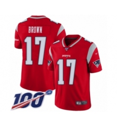 Men's New England Patriots #17 Antonio Brown Limited Red Inverted Legend 100th Season Football Jersey