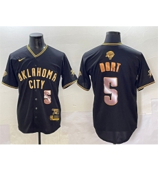 Men's Oklahoma City Thunder #5 Luguentz Dort Black Gold 2025 Finals Vapor Stitched Baseball Jersey
