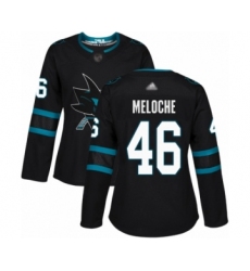 Women's San Jose Sharks #46 Nicolas Meloche Authentic Black Alternate Hockey Jersey