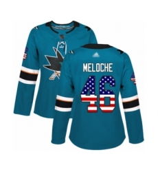Women's San Jose Sharks #46 Nicolas Meloche Authentic Teal Green USA Flag Fashion Hockey Jersey