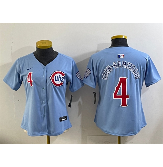 Women's Chicago Cubs #4 Pete Crow-Armstrong Blue 2024 25 2nd Alternatemited Stitched Baseball Jersey(Run Small)