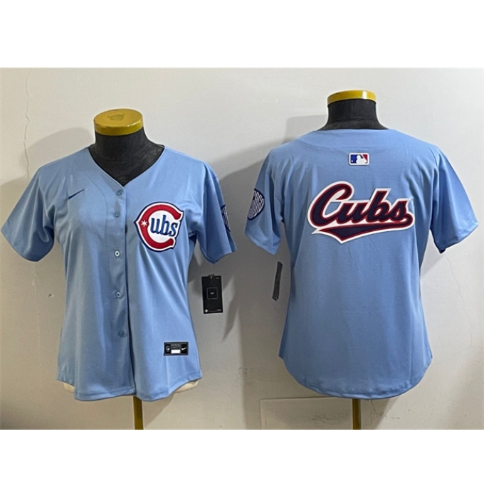 Women's Chicago Cubs Team Big Logo Blue 2024 25 2nd Alternatemited Stitched Baseball Jersey(Run Small)