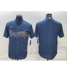 Men's Atlanta Braves Blank Navy Blue Pinstripe Stitched MLB Cool Base Nike Jersey