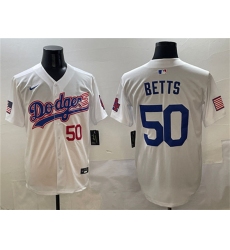 Men's Los Angeles Dodgers #50 Mookie Betts White With American Flag Limited Stitched Baseball Jersey