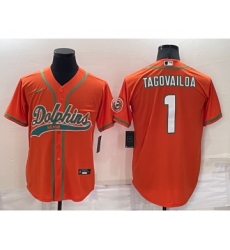 Men's Miami Dolphins #1 Tua Tagovailoa Orange Stitched Cool Base Nike Baseball Jersey
