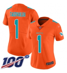 Women's Miami Dolphins #1 Tua Tagovailoa Orange Stitched Limited Inverted Legend 100th Season Jersey Women's Miami Dolphins #1 Tua Tagovailoa Orange Stitched Limited Inverted Legend 100th Season Jersey