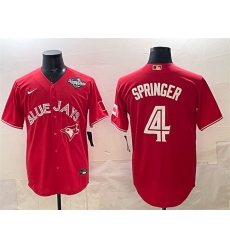 Men's Toronto Blue Jays #4 George Springer Red 2025 World Series Cool Base Stitched Baseball Jersey