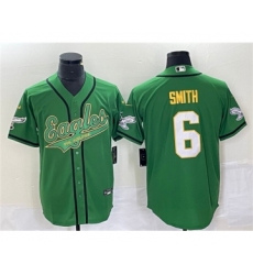 Men's Nike Philadelphia Eagles #6 DeVonta Smith Green Gold Cool Base Baseball Stitched Jersey