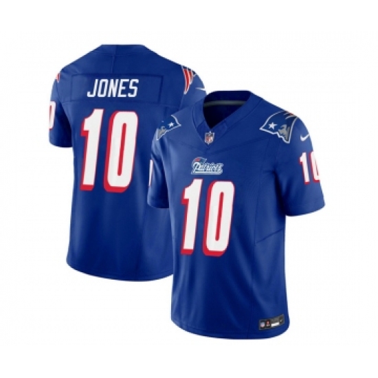 Men's Nike New England Patriots #10 Mac Jones Blue 2023 F.U.S.E. Vapor Limited Football Stitched Jersey Men's Nike New England Patriots #10 Mac Jones Blue 2023 F.U.S.E. Vapor Limited Football Stitched Jersey