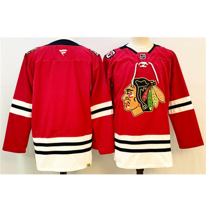 Men's Chicago Blackhawks Blank Red 2025 Home 100th Anniversary Stitched Hockey