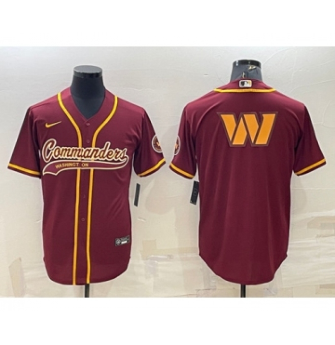Men's Washington Commanders Burgundy Team Big Logo With Patch Cool Base Stitched Baseball Jersey