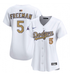 Women's Los Angeles Dodgers #5 Freddie Freeman White 2025 Gold Collection Limited Stitched Baseball Jersey(Run Small)