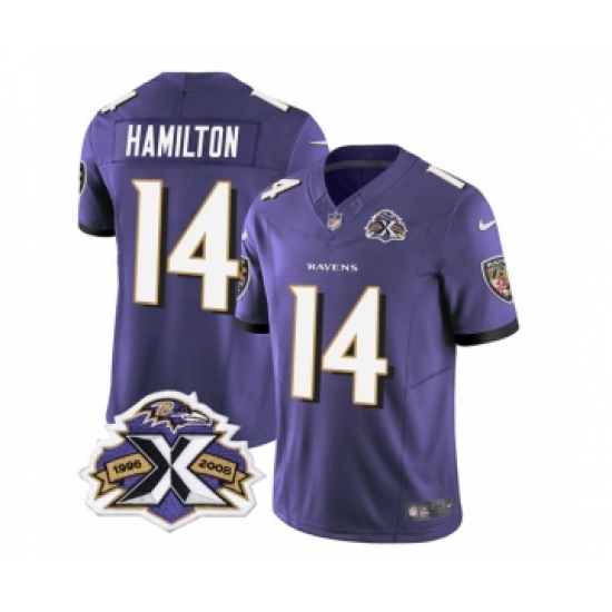 Men's Nike Baltimore Ravens #14 Kyle Hamilton Purple 2023 F.U.S.E Throwback Vapor Limited Stitched Jersey Men's Nike Baltimore Ravens #14 Kyle Hamilton Purple 2023 F.U.S.E Throwback Vapor Limited Stitched Jersey