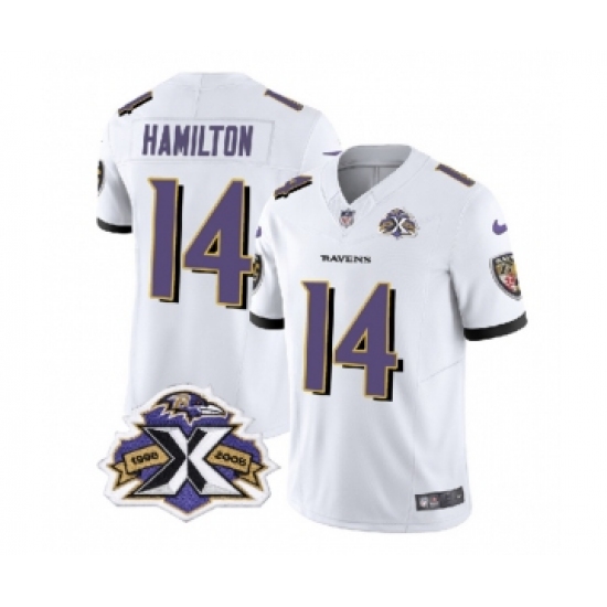 Men's Nike Baltimore Ravens #14 Kyle Hamilton White 2023 F.U.S.E Throwback Vapor Limited Stitched Jersey Men's Nike Baltimore Ravens #14 Kyle Hamilton White 2023 F.U.S.E Throwback Vapor Limited Stitched Jersey