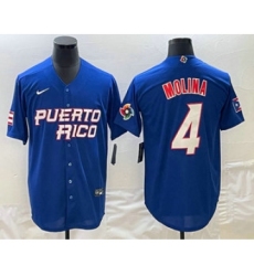 Mens Puerto Rico Baseball #4 Yadier Molina Number 2023 Blue World Baseball Classic Stitched Jersey