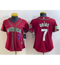 Women's Mexico Baseball #7 Julio Urias Number 2023 Red World Baseball Classic Stitched Jersey3