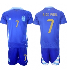 Men's Argentina #7 Rodrigo Javier De Paul Blue 2024-25 Away SoccerJersey Suit