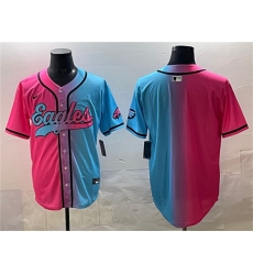 Men's Philadelphia Eagles Blank Pink Blue Limited Stitched Baseball Jersey