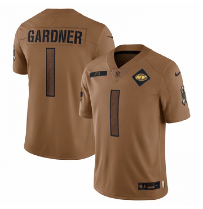 Men's New York Jets #1 Ahmad Sauce Gardner Nike Brown 2023 Salute To Service Limited Jersey