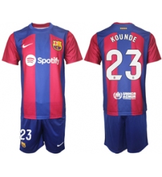 Men's Barcelona #23 Kounde Blue Red 2023-24 Home Soccer Jersey