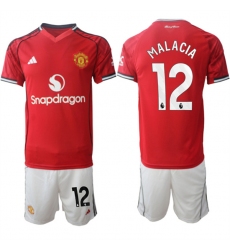Men's Manchester United #12 Tyrell Malacia 2025-26 Red Home Soccer Jersey Suit