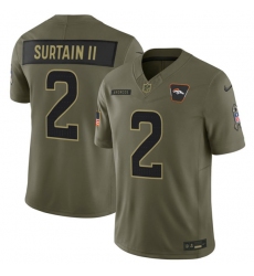 Men's Denver Broncos #2 Pat Surtain II Olive 2025 Salute to Service Limited Football Stitched Jersey