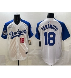 Men's Los Angeles Dodgers #18 Yoshinobu Yamamoto White Royal 2025 World Series Champions Limited Stitched Baseball Jersey