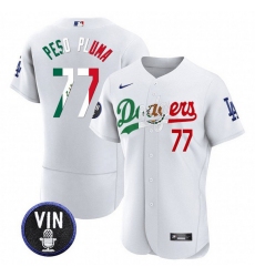Men's Los Angeles Dodgers #77 Pezo Pluma White Mexico Special Vin Scully Flex Base Stitched Baseball Jersey