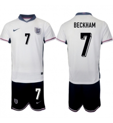 Men's England #7 Beckham 2024-25 White Home Soccer Jersey Suit