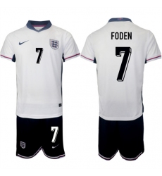 Men's England #7 Phil Foden 2024-25 White Home Soccer Jersey Suit