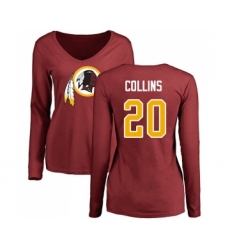 Football Women's Washington Redskins #20 Landon Collins Maroon Name & Number Logo Long Sleeve T-Shirt
