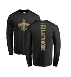 Football New Orleans Saints #23 Marshon Lattimore Black Backer Long Sleeve T-Shirt