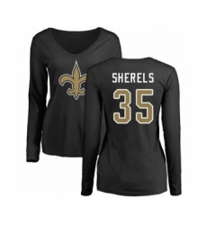 Football Women's New Orleans Saints #35 Marcus Sherels Black Name & Number Logo Slim Fit Long Sleeve T-Shirt