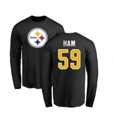 Football Pittsburgh Steelers #59 Jack Ham Black Name & Number Logo Long Sleeve T-Shirt