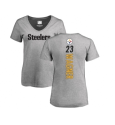 Football Women's Pittsburgh Steelers #23 Mike Wagner Ash Backer V-Neck T-Shirt