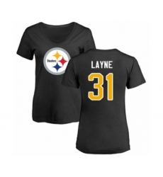 Women's Pittsburgh Steelers #31 Justin Layne Black Name & Number Logo Slim Fit T-Shirt