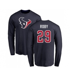 Football Houston Texans #29 Bradley Roby Navy Blue Name & Number Logo Long Sleeve T-Shirt