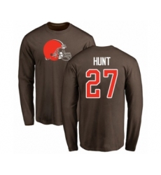 Football Cleveland Browns #27 Kareem Hunt Brown Name & Number Logo Long Sleeve T-Shirt