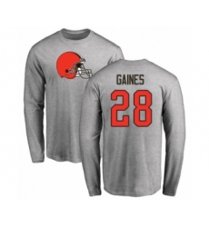 Football Cleveland Browns #28 Phillip Gaines Ash Name & Number Logo Long Sleeve T-Shirt