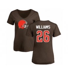 Football Women's Cleveland Browns #26 Greedy Williams Brown Name & Number Logo T-Shirt