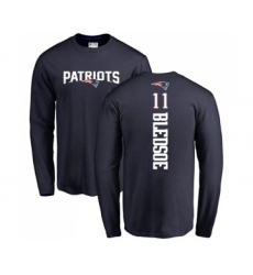 Football New England Patriots #11 Drew Bledsoe Navy Blue Backer Long Sleeve T-Shirt
